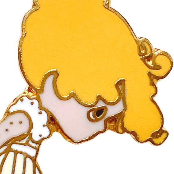 VTG Precious Moments Signed Enamel Lapel Pin 80s Storybook Girl Gold Tone Brooch - Picture 4 of 10
